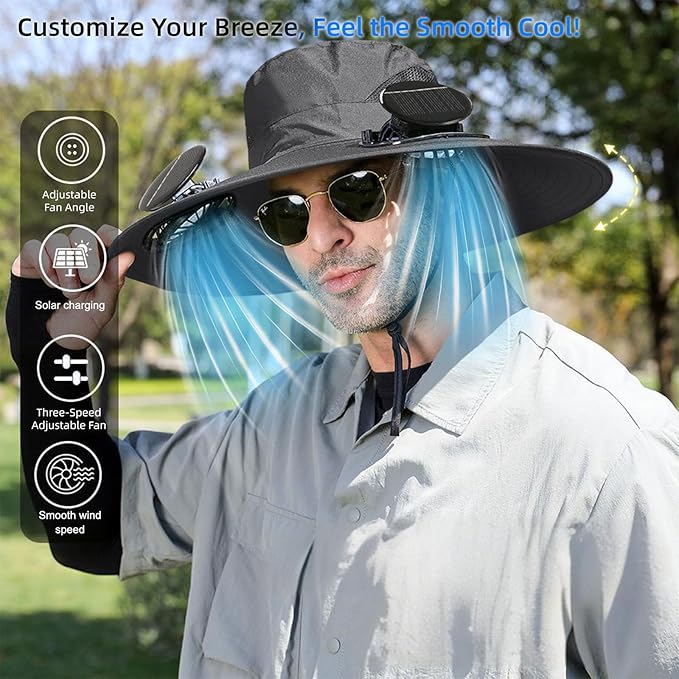 Solar Fan Hat Wide Edge Outdoor