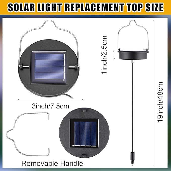Kingdder 12 Pack Solar Light Replacement Top, 3 Inch Solar Lantern Replacement Lid with 600mah Rechargeable Battery, Waterproof Hanging Lamp Parts for Outdoor Patio Garden (Warm Yellow Light)