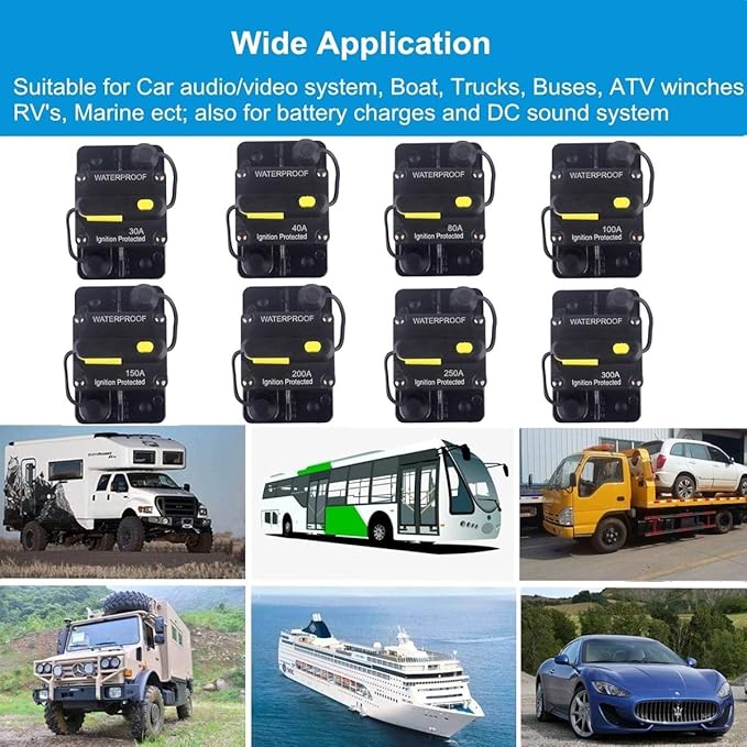 60 Amp Circuit Breaker Waterproof 30A-300A Manual Reset Fuse Inverter for Trolling Motor Auto Car RV Marine Boat Current Overload Protection (60A)