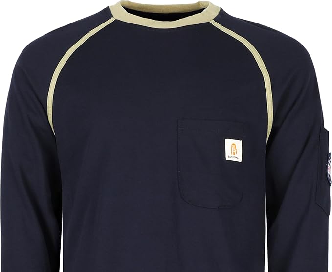 BOCOMAL FR Shirts for Men Crew Neck Long Sleeve 5.5oz Light Weight Flame Resistant/Fire Retardant Clothing Shirt