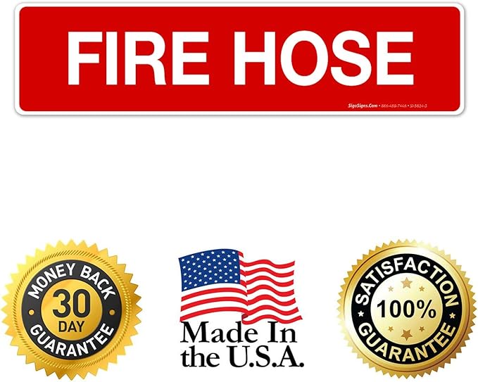 Fire Hose Sign, Fire Safety Sign, (SI-5814) (2 Pack) 3x12 Inches, 4 Mil Vinyl Decal Stickers UV Protected, Made in USA