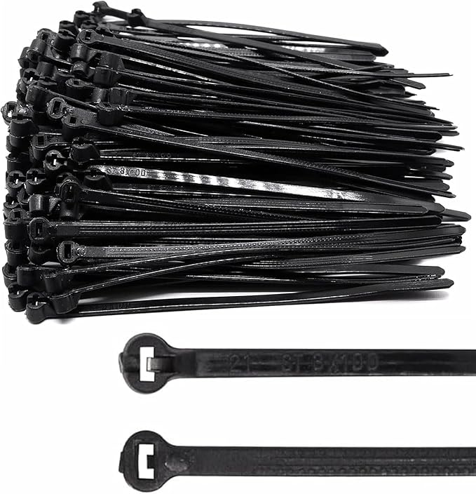 150pcs Push Mount Zip Ties 4 inch, Self Locking Straps Cable Zip Tie with Stainless Steel Metal Tooth Locking Device Heavy Duty Nylon Zip Tie Clips (4", Black)