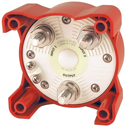 Blue Sea Systems 11001 e-Series Battery Switch with Alternator Field Disconnect, 3-Position, 32V DC, 325A, Red