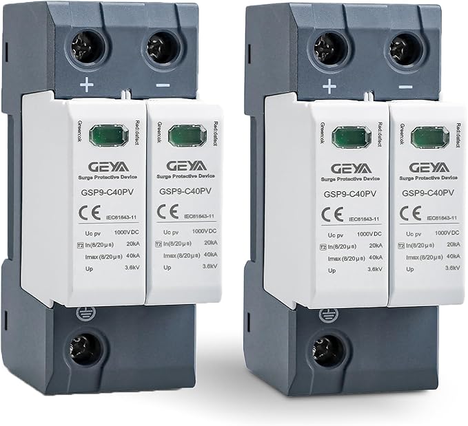 1PCS 2P 40KA Voltage Surge Protector DC 1000V Solar PV Lightning Arrester Device for Rv, Home Lightning Protection System 35mm DIN Rail Mount