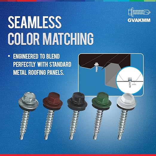 300Pcs #10 x 1-3/8" White Metal Roofing Screws, Hex Colored Head Self-Drilling Metal to Wood Siding Fasteners, in Reusable Storage Case, Hex Driver Bit Included