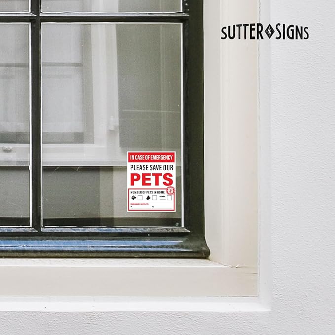 4pcs In Case of Emergency Save Pets Sticker | Pet Fire Rescue Sticker, Dog Inside Fire, Pet Alert Stickers for House | Weatherproof Outdoor Vinyl, 4" x 5"