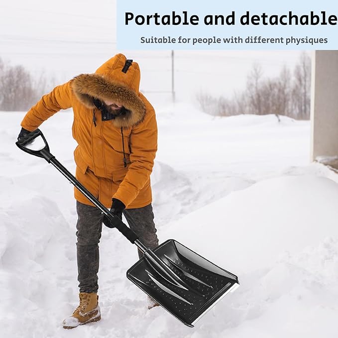 Snow Shovel for Car and Driveway, 42.5" Detachable Emergency Shovel, Lightweight Aluminum Alloy with Ergonomic D-Grip Handle, Portable Snow Removal Tool for Truck SUV Camping Garden