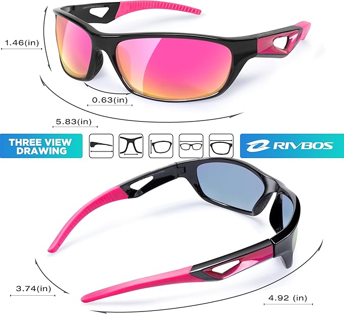 RIVBOS Polarized Sports Sunglasses Driving Sun Glasses Shades for Men Women Tr90 Frame for Cycling Fishing Running RB831
