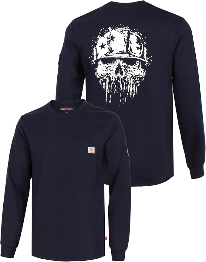 BOCOMAL FR Shirts Crewneck 7oz Midweight Flame Resistant Clothing NFPA2112 CAT2 Men's Fire Retardant Work Shirt
