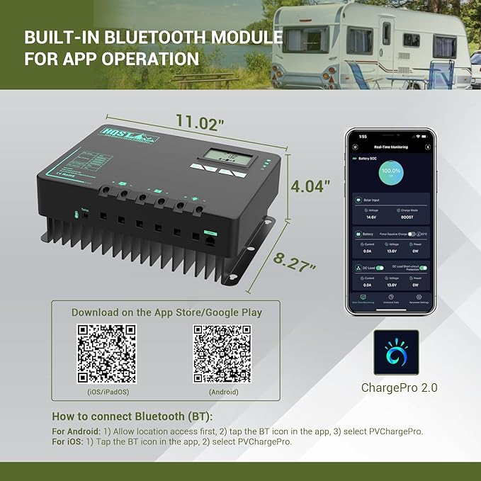 HQST 60 Amp MPPT Solar Charge Controller 12V/24V/36V/48V Negative Grounded Controller with Built-in Bluetooth and Lithium Battery Low Temperature Protection Function, Support Two Units in Parallel
