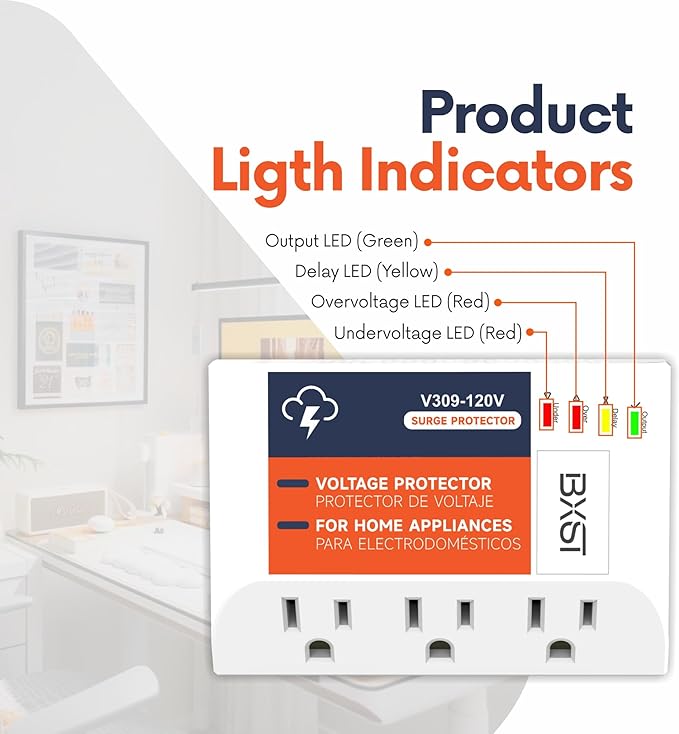 BXST Plug-in Surge Protector 3 Outlet Power Strip with Heat Dissipation Vents Over/Under Voltage Protection Wall Mount Multi-Function Socket Surge Suppressor for Refrigerator,TV, PC 120V 1800W 140J