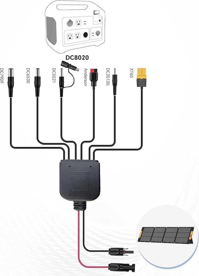 NECESPOW Solar Connector to DC 8mm Adapter Cable, Solar Panel Cable Cord with DC8020 DC7909, 14AWG Solar Charging Cable for Portable Power Station Generator