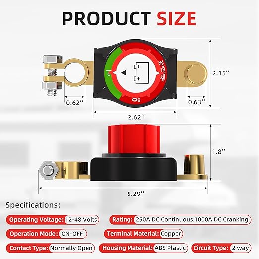 Joinfworld Top Post Battery Disconnect Switch 12V-48V Battery Kill Switch Negative On/Off Battery Switch for Cars, Vehicles, RVs and Boats