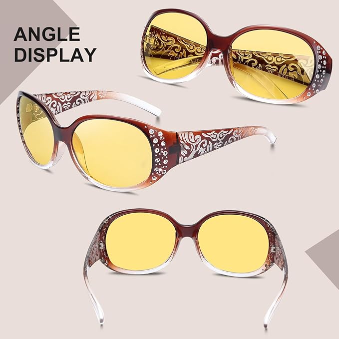 HAOLOTA Night Vision Driving Glasses Women Anti Glare Polarized, Wrap Around Nighttime Safety Glasses UV Protection