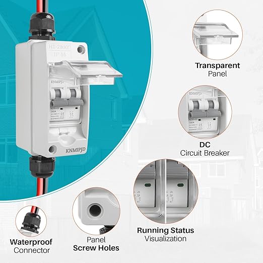 Solar Panel Disconnect Switch，1000V 63Amp Solar Breaker， IP65 Outdoor Solar Breaker Box and Solar Disconnect Switch with PV Cable (DC1000V 63Amp)