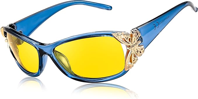 FEISEDY Classic Womens Night Glasses Driving Anti Glare Wrap Around Yellow Sunglasses B2548