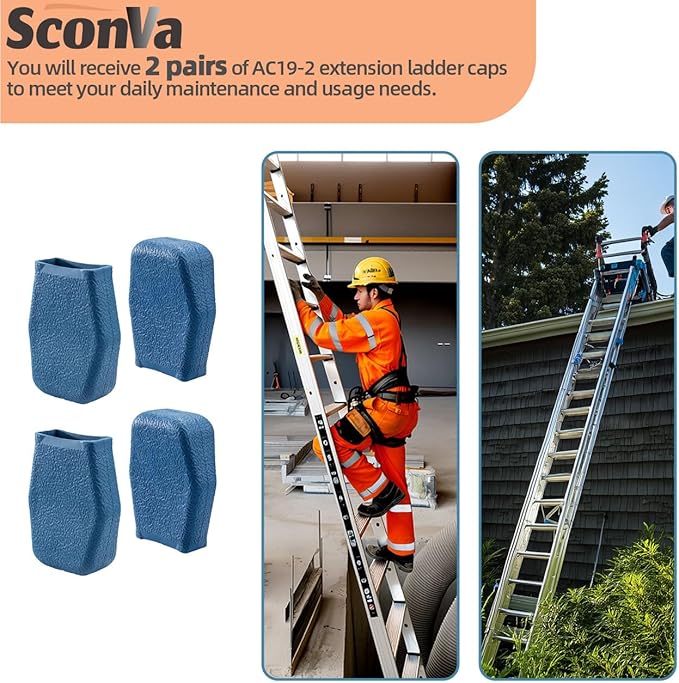 AC19-2 Extension Ladder Covers Compatible with Werner Most Fiberglass & Aluminum Extension Ladders, Ladder Bumper Boots Designed to Snap Over Non-Wood Ladder Rail End Caps - 2 Pair