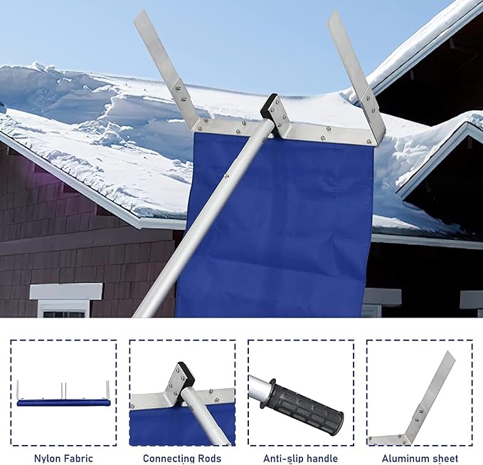 Premium 20 Feet Aluminum Snow Rake with Anti-Skid Handle & Snow Slide - Efficiently Remove Snow, Leaves, and Debris