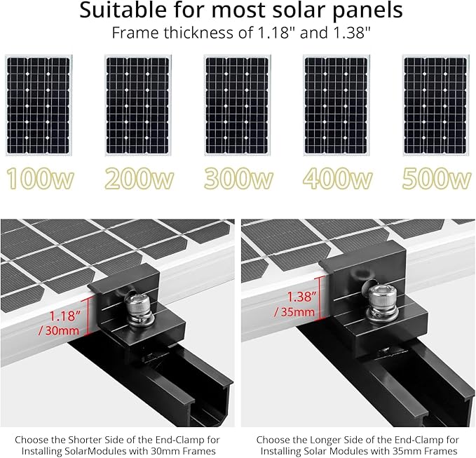 Anbte Solar Panel Mounting Brackets, Included 10 x 4.72 in Rails + 4 end Clamps + 6 Center Clamps + 1 Wrench, Aluminum Solar Mounting Kit for 4 Panels, Waterproof, for Roof, RV, Boat, Black