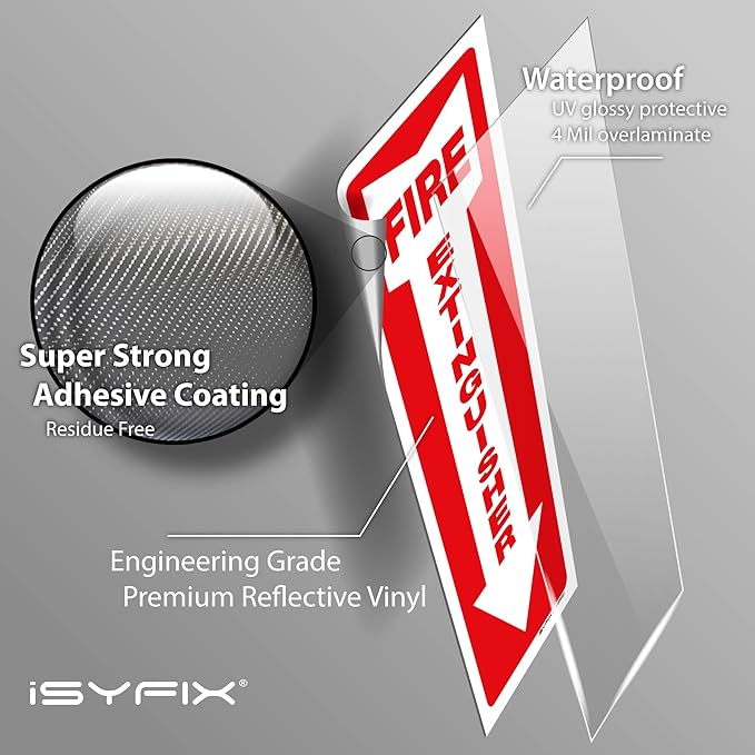 iSYFIX Fire Extinguisher Reflective Sticker Sign – 12 Pack 4x12 – Premium Self-Adhesive Vinyl, Laminated for Ultimate UV, Weather, Scratch, Water and Fade Resistance, Indoor and Outdoor