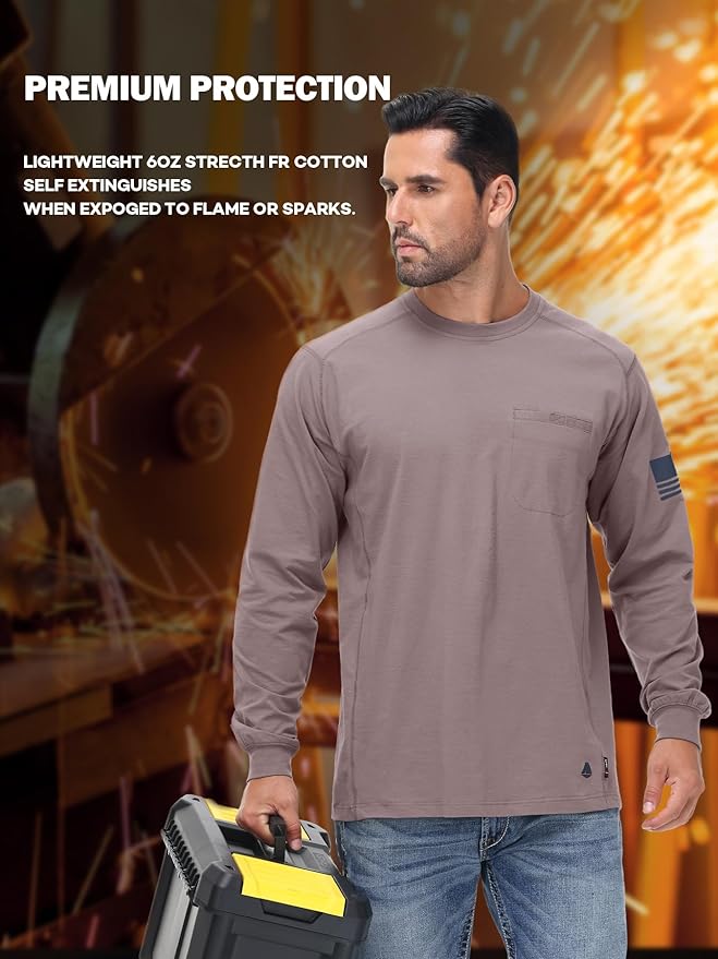 FR Shirts for Men 5.5OZ Lightweight Stretch Patriot Baseball T-Shirt Work Shirt