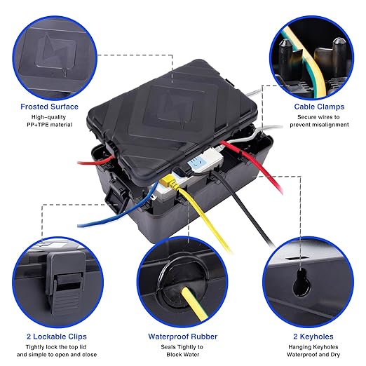Large Outdoor Electrical Box Waterproof (13''X 8''X6''),Extension Cord Cover,Weatherproof Electrical Box,Outlet Cover,Protect Plug, Socket, Power Strip,Light Decoration,LAN Routers or Complex Wiring