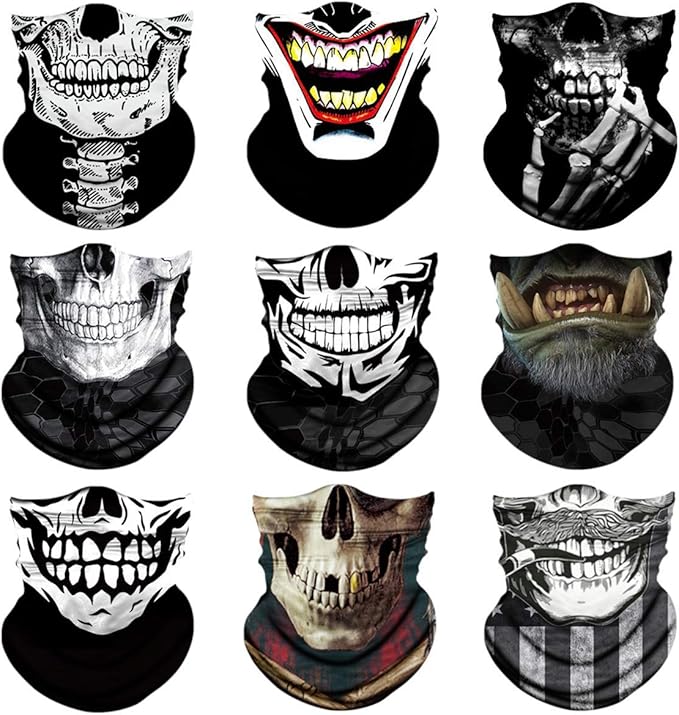 9 Pcs Neck Gaiter Face Mask Men Women Sun UV Protection Seamless Skull Bandanas Seamless Bandana Rave Face Cover Scarf Mask