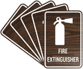 Signs ByLITA Portrait Round Fire Extinguisher Sign with Adhesive Tape, Mounts On Any Flat Surface (Walnut) - Large (5 Pack)