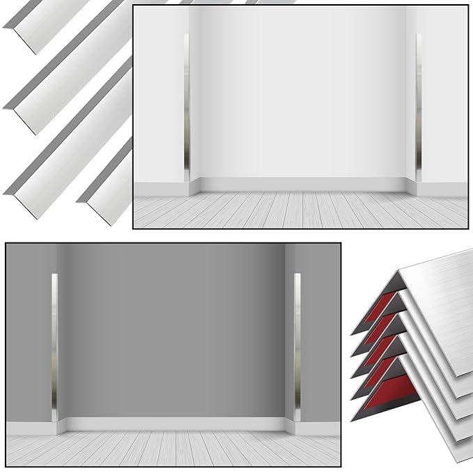 Therwen 5 Pcs 1.5 x 1.5 x 48 Inches 304 Stainless Steel Corner Guards Metal Wall Guard Protector Corner Trim Molding for Door Countertop Furniture Cabinet Protection