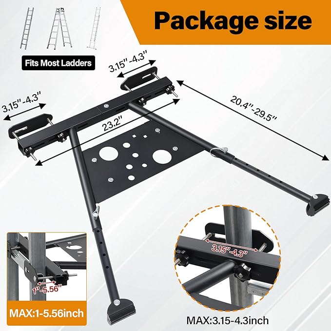 Ladder Stabilizer, Roof Ladder Stabilizer with Adjustable Legs 20.4-29.5" Built-in Tool Tray and Non-Slip Rubber Feet Suitable for Roof Gutters Roof Repairs Window Cleaning Snow Removal