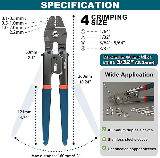 328ft Wire Rope Crimping Tool Kit with Built-in Cutter, 1/16" Stainless Steel Wire Rope Cable with 210PCS Aluminum Crimping Loop Sleeve, 50PCS Thimble for Railing, Decking, Picture Hanging