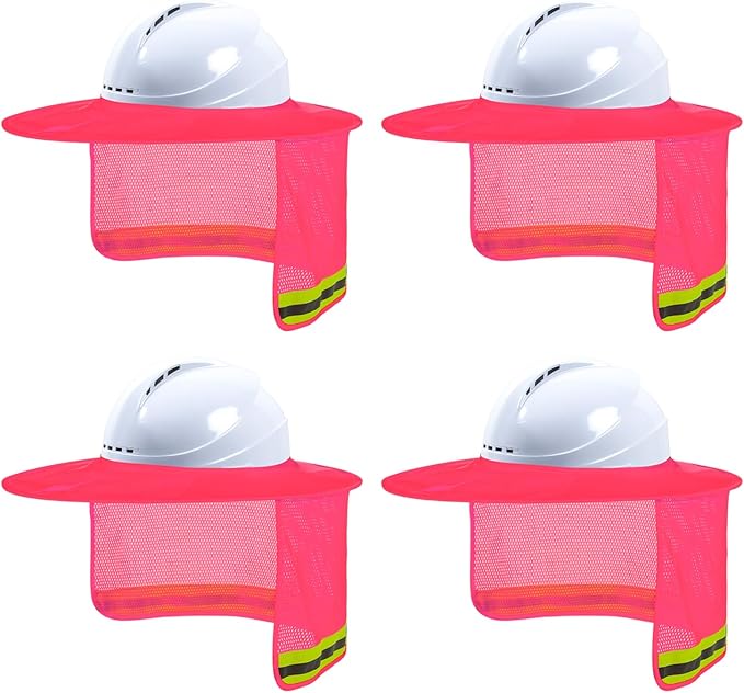 Industrial Hard Hat Sun Shade, High Visibility Sun Visor Neck Shade with Reflective Strip, 4 Pack Pink