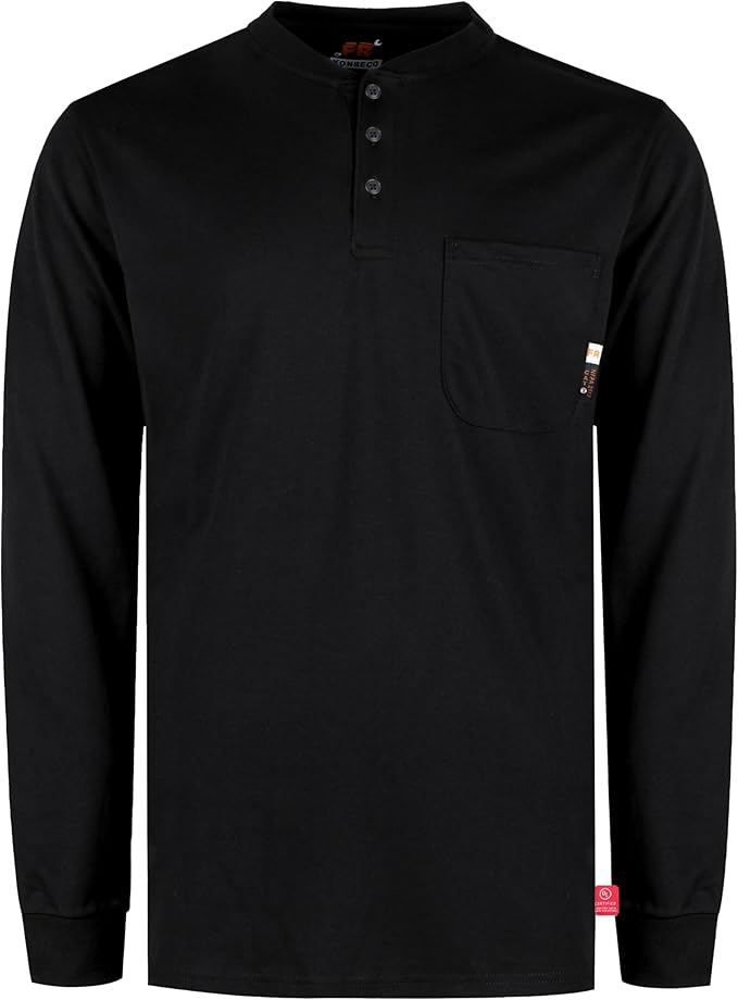 KONRECO FR Shirts for Men Long Sleeve 7oz Cotton Flame Resistant/Fire Retardant CAT2 Henley Shirt