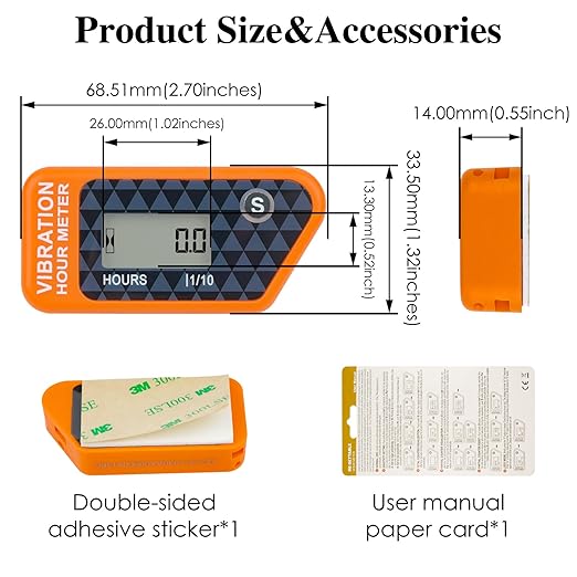 LCD Digital Hour Meter Gauge Vibration Activated,Waterproof Design,for All Vibrating Machine,Air Compressor,Generator,Lawn Mower,Motorcycle,Chainsaw (Orange)