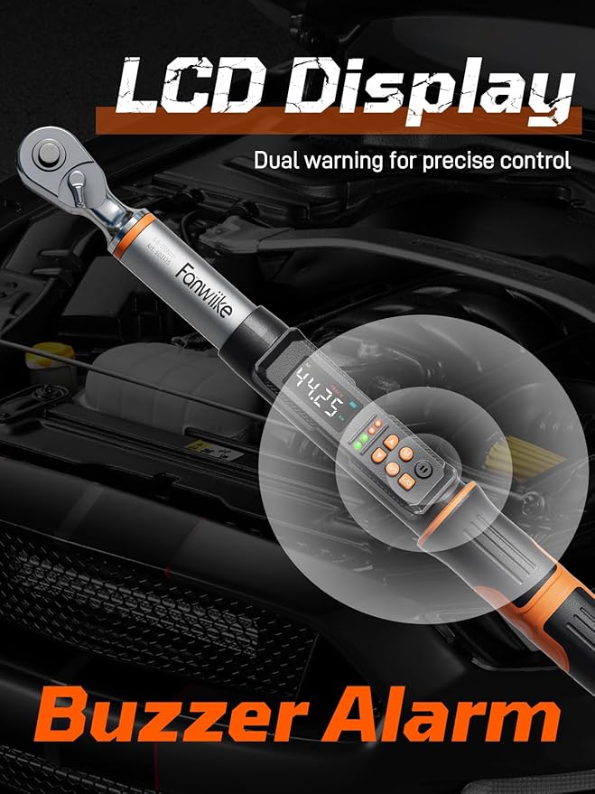 3/8" Drive Digital Torque Wrench, 5.02-99.57 Ft.lb/6.8-135 Nm, Inch Pound Torque Wrench Electronic with Buzzer & Colorful LED Indicator, Torque Wrench Set for Cars Automotive Motorcycle