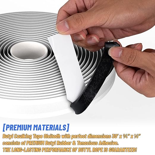 Black Butyl Sealant Tape – 1/2" x 80' Butyl Rubber Sealant, 4 Rolls Multi-Purpose Butyl Rope, and Putty Tape for RV Repair, Window, Boat Sealing, Glass and EDPM Rubber Roof Patching