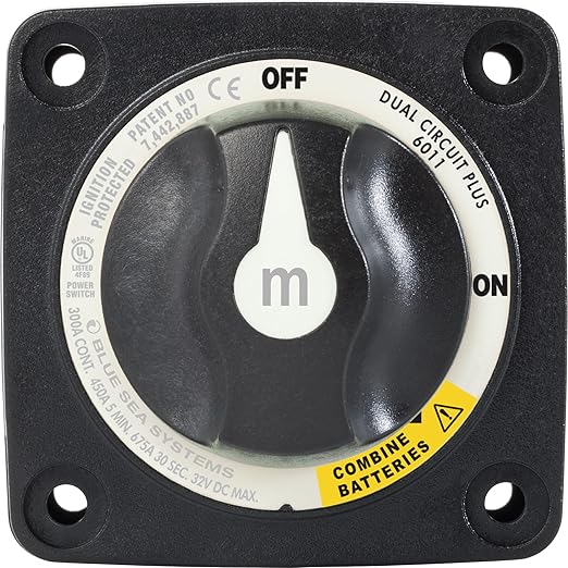 Blue Sea Systems Mini Dual Circuit Plus Battery Switch, Black, 6011200 m‑Series