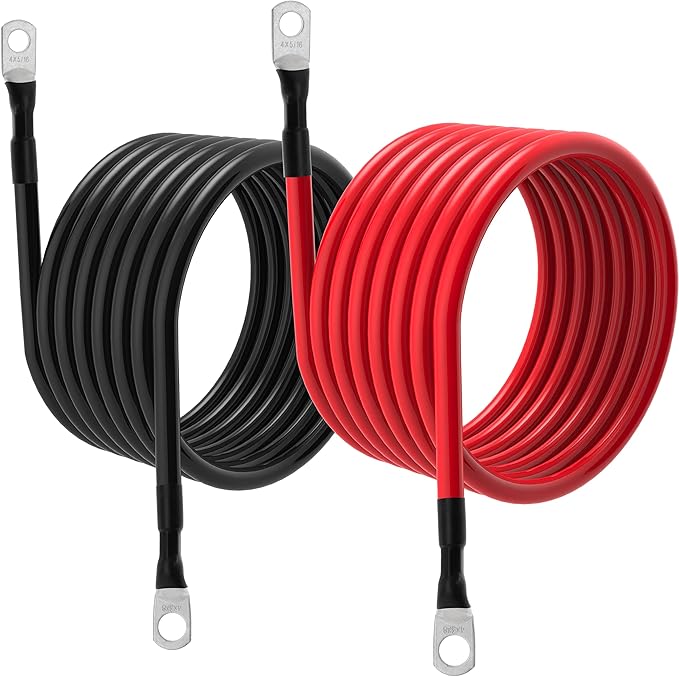 5 AWG Battery Cable 5AWG Gauge Battery Inverter Cables for Automotive Solar Marine Boat RV Car Motorcycle (5 AWG, 10FT, 3/8"+5/16")