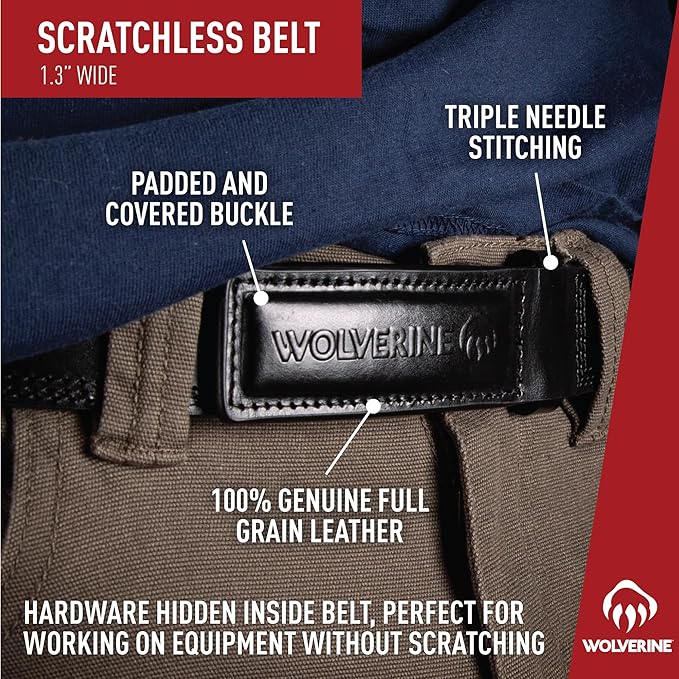 Wolverine Men's Full Grain Leather Belt | Heavy Duty | Utility | Tactical | Rugged | Durable | Metal Buckle