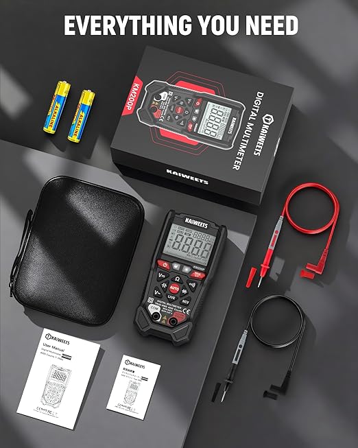 KAIWEETS KM200P Digital Multimeter, All Button Operation, TRMS Auto Ranging, 4000 Counts, NCV, Voltmeter Ohmmeter, Fast & Accurate Measure AC/DC Voltage, Resistance, Continuity, Capacitance