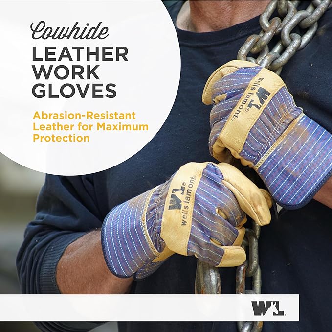 Wells Lamont Men's White Mule Heavy Duty Cowhide Leather Palm Work Gloves, Large (3300L)