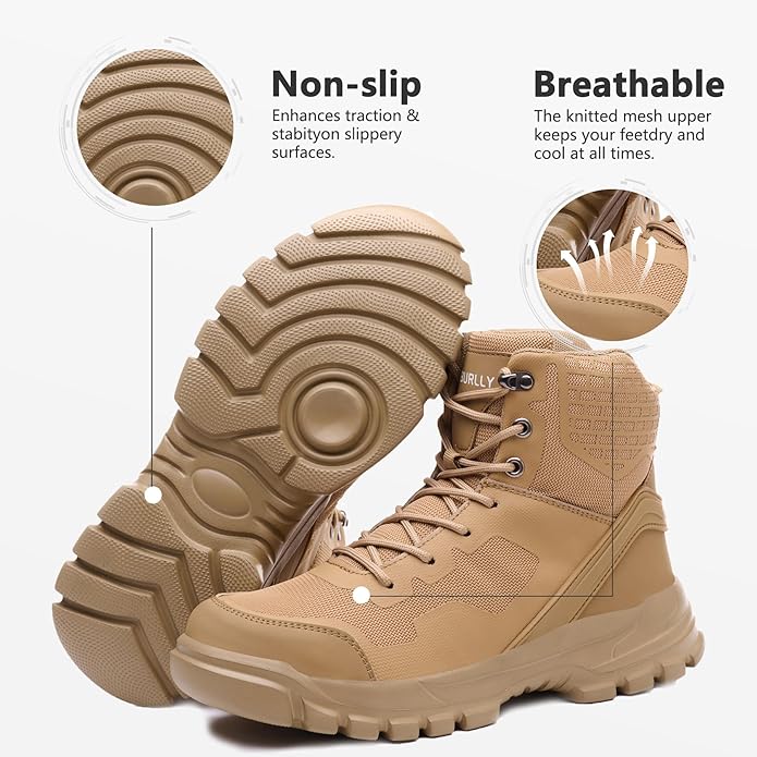 Hogent Steel Toe Boots for Men Lightweight Comfortable Work Boots with Air Cushion Puncture Proof Safety Shoes for men Industrial Construction Warehouse Work