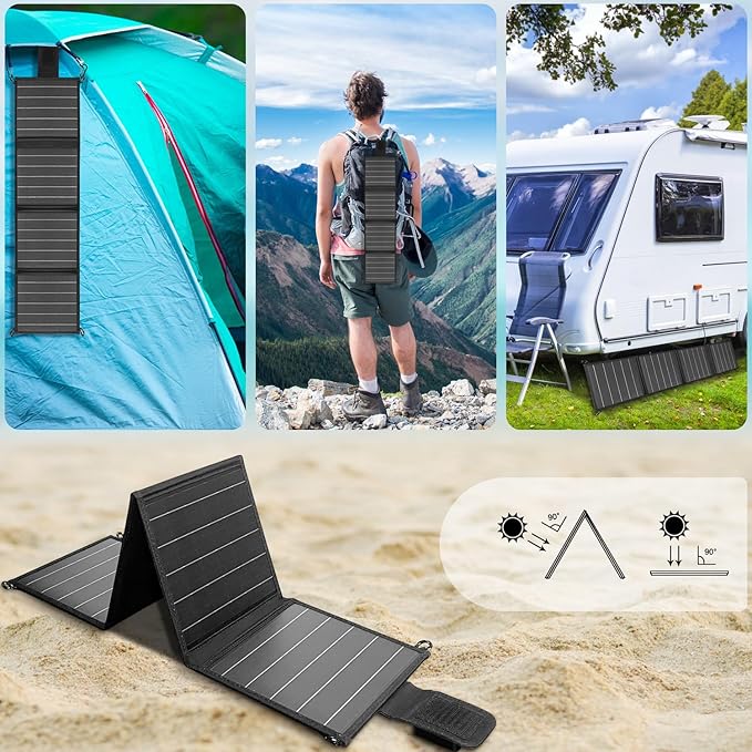20W Portable Solar Panels Charger Foldable Solar Panel with Type C and USB A for Camping Backpacking Travel Fast Charging IP65 for iPhone,iPad,Power Bank,Camera,Power Station