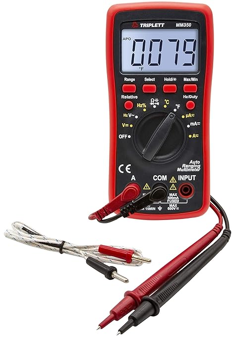 Triplett MM350 True RMS 4000 Count Manual Ranging Digital Multimeter with Certificate of Calibration to NIST - AC/DC Voltage, AC/DC Current, Resistance, Temperature, Diode, Continuity