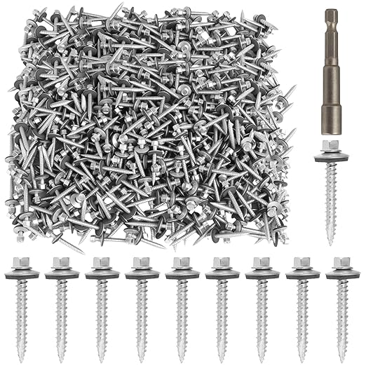 Metal Roofing Screws#10 × 1-1/2 Inch, 1000Pcs Zinc Plated Hex Head Metal Roof Screws with Rubber Washers for Corrugated Roofing Panels (Hex Socket Included)