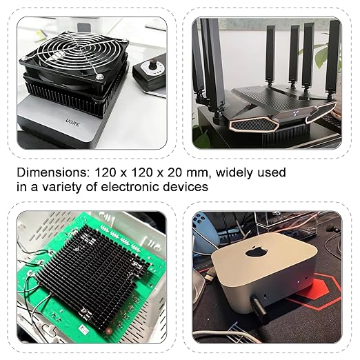 120mm Large Aluminum Heatsink (120x120x20mm / 4.72x4.72x0.79Inch) - Square Cooler for Mac mini Cooler, WiFi Router, Power Supply IC, Graphics Card & Memory Cooling