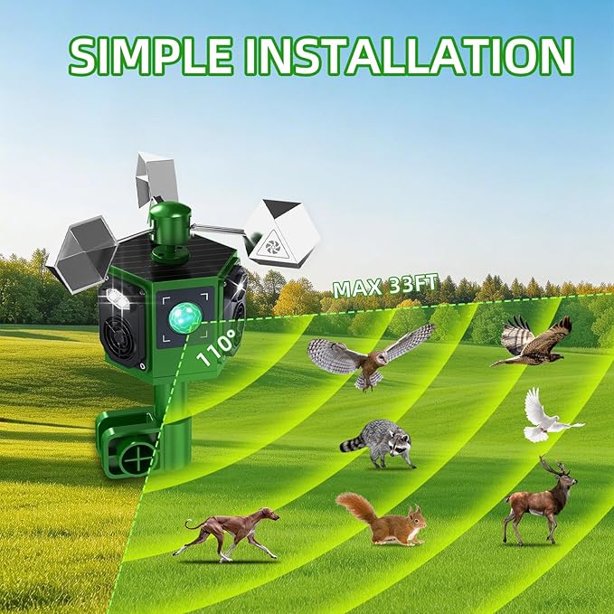 2026 Solar Ultrasonic Bird Repellent Devices Outdoor&Bird Scare Device with Reflective Bird Repeller-Woodpecker Deterrent Goose Deterrent Suitable for Outside Patio Balconies Garden Farm