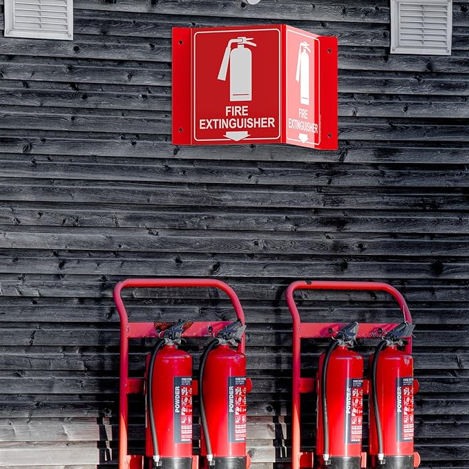 Fire Extinguisher Sign with Down Arrow, 4 Pack - 8" x6 " Acrylic, Includes Matching Screws, Use for Home Office/Business, UV Protected, Fade/Weather Resistant, Indoor/Outdoor Use, Easy to Install