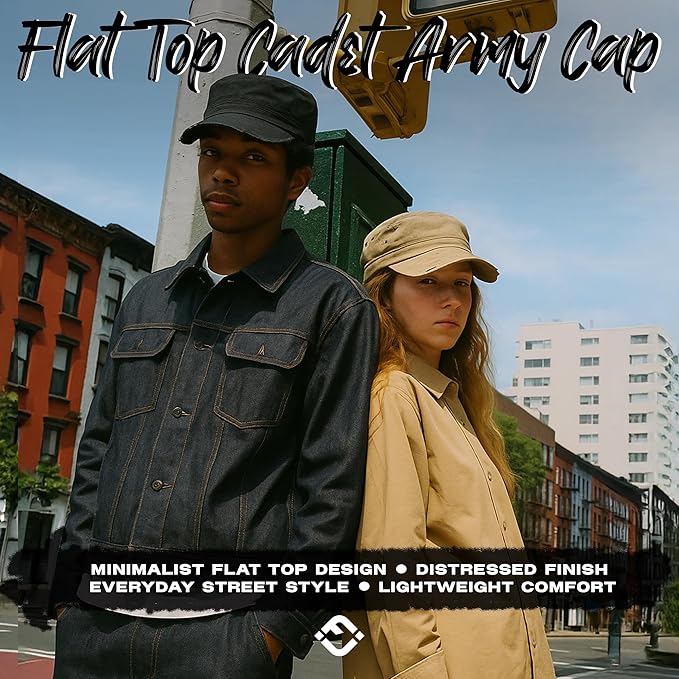 Funky Junque Distressed Military Hat – Newsboy Hats for Women, Short Brim Army Baseball Cap, Womens Cadet Hat Trendy Style