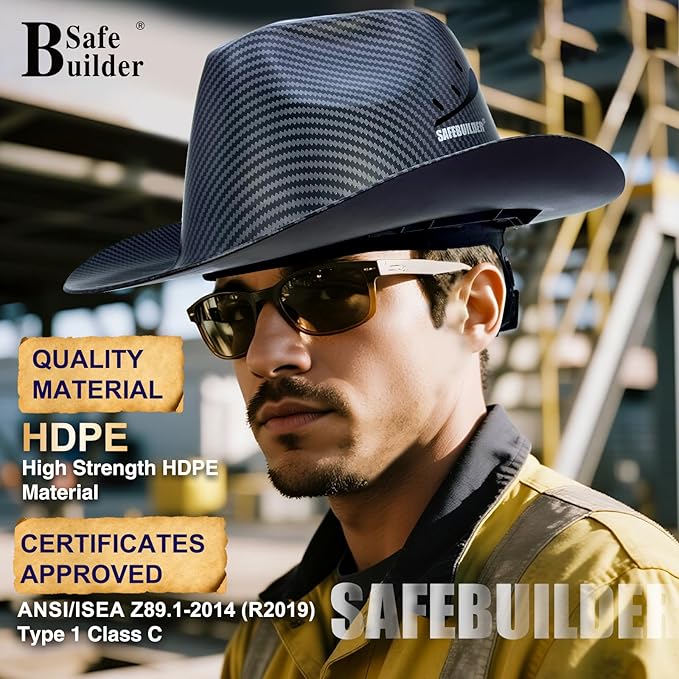 Cowboy Style Hard Hat Class C Safety Helmet Vented Full Brim Hard Hats Work Safety Helmet for Men and Women Outdoor,Industrial,Construction Head Protection- ANSI Approved